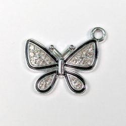 Clear Rhinestone Angle Butterfly Charm Black Silver