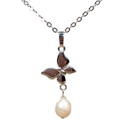 Sterling Silver Solid Butterfly Freshwater Pearl Necklaces 18"