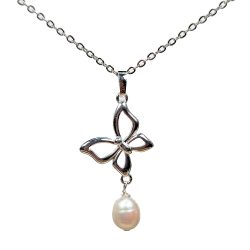 Sterling Silver Hollow Butterfly Freshwater Pearl Necklaces 18"