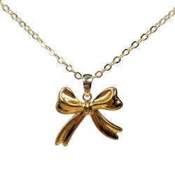 14K Real Gold Plated Dipped Stainless Steel Double Sided Bow Necklace