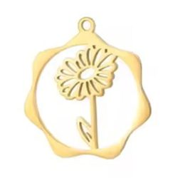 18k Real Gold Plated Stainless Steel Daisy April Birthday Flower Hoop Charm