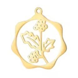 18k Real Gold Plated Stainless Steel Holly December Birthday Flower Hoop Charm