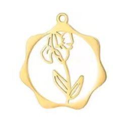 Gold Stainless Steel Iris February Birthday Flower Hoop Charm