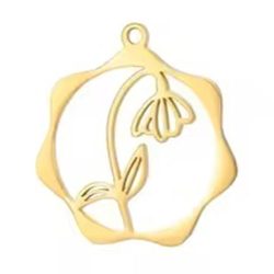 18k Real Gold Plated Stainless Steel Snowdrop January Birthday Flower Hoop Charm