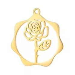 18k Real Gold Plated Stainless Steel Rose June Birthday Flower Hoop Charm
