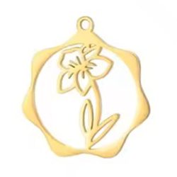 18k Real Gold Plated Stainless Steel Daffodil March Birthday Flower Hoop Charm