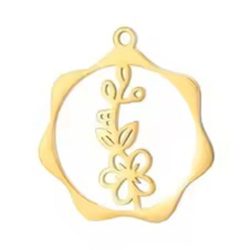 18k Real Gold Plated Stainless Steel Hawthorn May Birthday Flower Hoop Charm