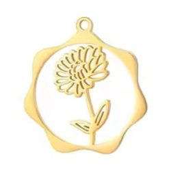 18k Real Gold Plated Stainless Steel Chrysanthemum November Birthday Flower Hoop Charm