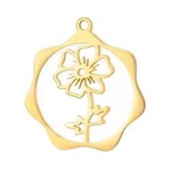 18k Real Gold Plated Stainless Steel Cosmos October Birthday Flower Hoop Charm