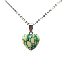 Variscite Blue Yellow Gemstone Heart Necklace Silver
