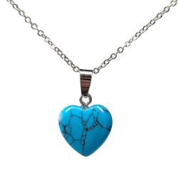 Blue Howlite Gemstone Heart Necklace Silver