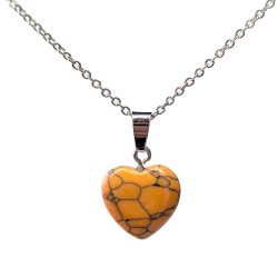 Orange Howlite Gemstone Heart Necklace Silver