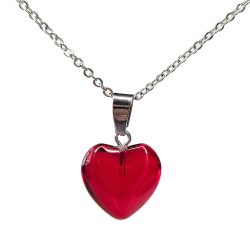 Clear Red Stone Heart Pendant Necklace Silver