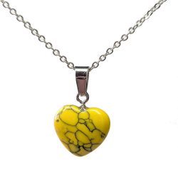 Yellow Howlite Gemstone Heart Necklace Silver