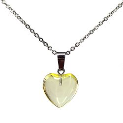 Clear Yellow Stone Heart Pendant Necklace Silver