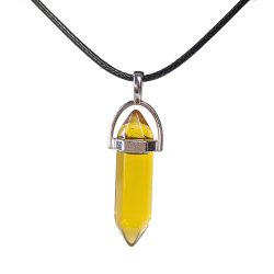 Clear Golden Yellow Glass Hexagonal Pointed Pendant Necklace
