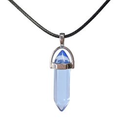 Clear Steel Blue Glass Hexagonal Pointed Pendant Necklace