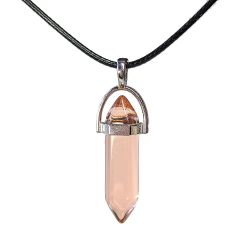Clear Pink Salmon Glass Hexagonal Pointed Pendant Necklace