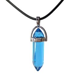 Clear Blue Glass Hexagonal Pointed Pendant Necklace