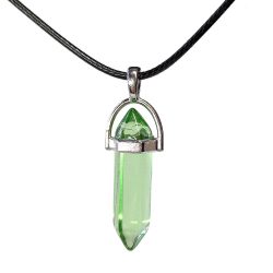 Clear Light Green Glass Hexagonal Pointed Pendant Necklace