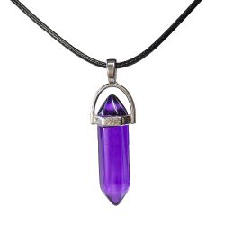 Clear Purple Glass Hexagonal Pointed Pendant Necklace