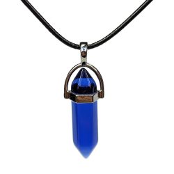 Clear Royal Blue Glass Hexagonal Pointed Pendant Necklace