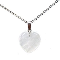 Quartz Crystal Gemstone Heart Necklace Silver