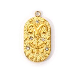 18K Real Gold Plated Aries Zodiac Cubic Zirconia Stainless Steel Charm