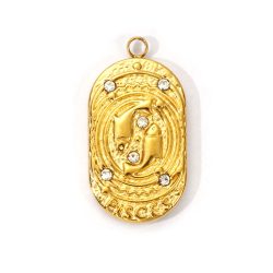 18K Real Gold Plated Pisces Zodiac Cubic Zirconia Stainless Steel Charm