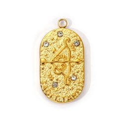 18K Real Gold Plated Sagittarius Zodiac Cubic Zirconia Stainless Steel Charm