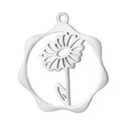 Silver Stainless Steel Daisy April Birthday Flower Hoop Charm
