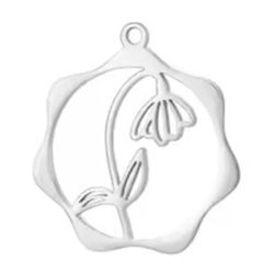 Silver Stainless Steel Snowdrop January Birthday Flower Hoop Charm