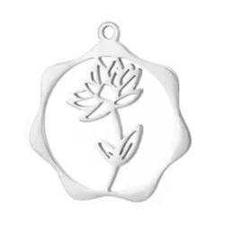 Silver Stainless Steel Water Lily July Birthday Flower Hoop Charm