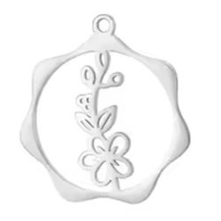 Silver Stainless Steel Hawthorn May Birthday Flower Hoop Charm