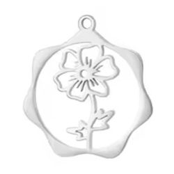 Silver Stainless Steel Cosmos October Birthday Flower Hoop Charm