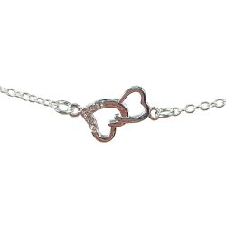 Sterling Silver Interlocking Rhinestones Hearts Connector Bracelet