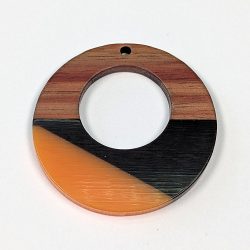 Black Orange Hollow Large Round Hoop Resin Geometric Wood Pendant