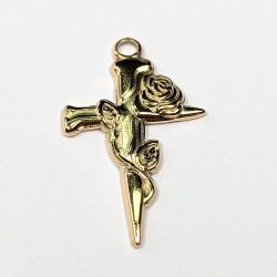 18k Real Gold Plated Stainless Steel Cross Rose Charm