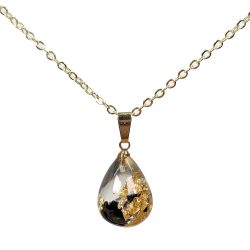 Real Dried Flower Black Gold Resin Teardrop Necklace