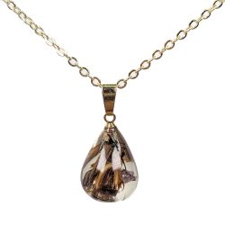 Real Dried Purple Brown Flower Gold Resin Teardrop Necklace