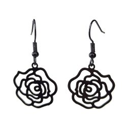 Hollow Lightweight Filigree Rose Flower Black Earrings