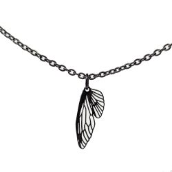 Black Hollow Delicate Filigree Butterfly Wing Necklace