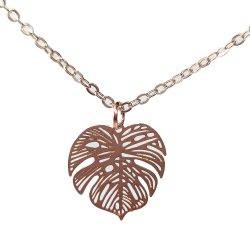 Rose Gold Hollow Delicate Filigree Monstera Leaf Necklace