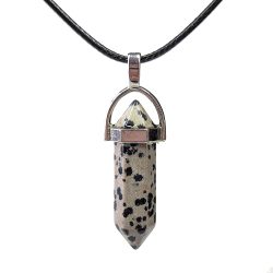 Dalmatian Jasper Gemstone Hexagonal Pointed Pendant Necklace