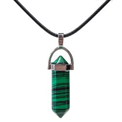 Green Malachite Gemstone Hexagonal Pointed Pendant Necklace