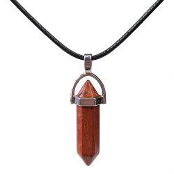 Red Goldstone Gemstone Hexagonal Pointed Pendant Necklace
