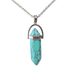 Blue Turquoise Gemstone Hexagonal Pointed Pendant Necklace