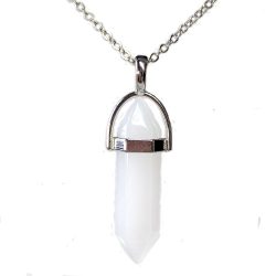 Milky White Glass Hexagonal Pointed Pendant Necklace