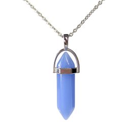 Blue Jade Gemstone Hexagonal Pointed Pendant Necklace