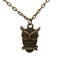 Antique Bronze Oval Owl on a Branch Charm Necklace